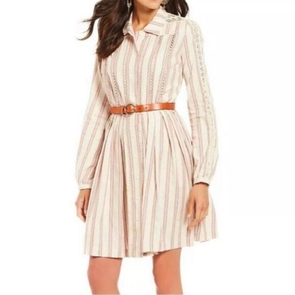 A LOVES A Striped Fit & Flare Shirt Dress Button Front Long‎ Sleeve Small New - Picture 1 of 15